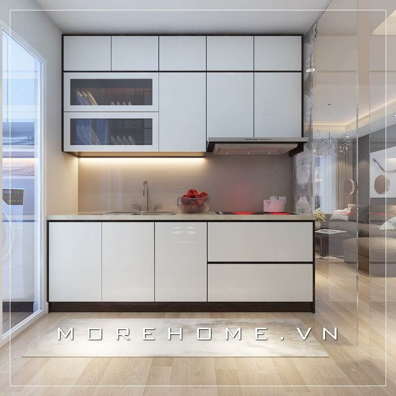 Mẫu tủ bếp gỗ công nghiệp acrylic đơn giản, hiện đại cho phòng bếp chung cư